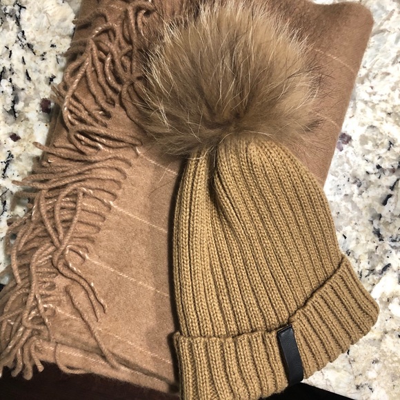 Camel wool scarf, hat, ear band main image 6
